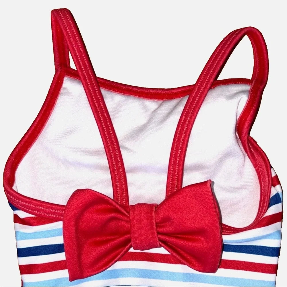 Little English Girls Swimsuit 3-6M Red White Blue Stripe Bow One Piece